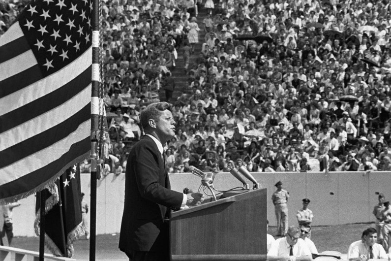 President John F Kennedy giving his 'Race for Space' speech